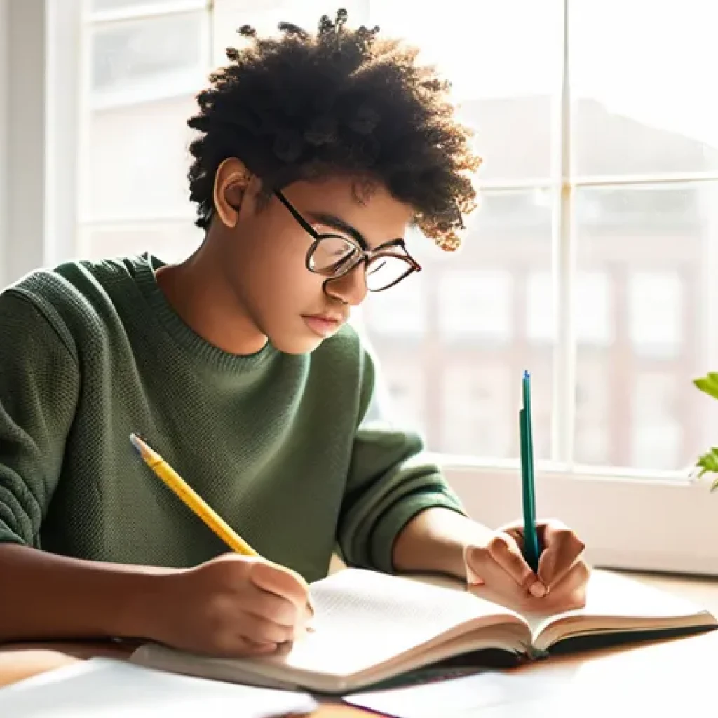 상황에 맞는 학습 루틴 조정하기 - **Prompt:** A young person, around 16-20 years old, sitting comfortably at a minimalist and brightly...