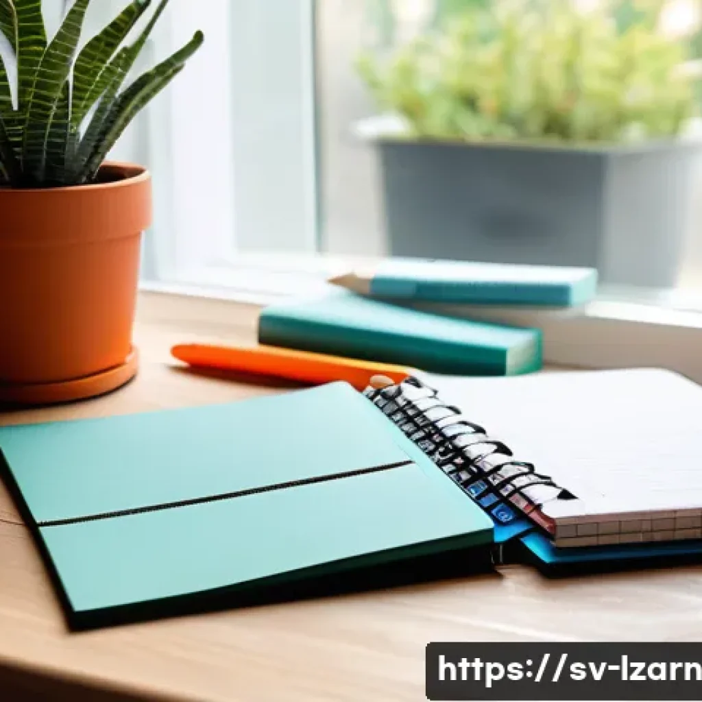 학습 루틴의 시각적 도구 활용하기 - A cozy Scandinavian study desk scene with neatly organized colorful notes and stationery: red, green...