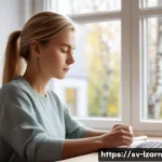 학습 루틴에서 피해야 할 흔한 실수 - A cozy Scandinavian home office scene in the morning light, featuring a young adult focused on study...