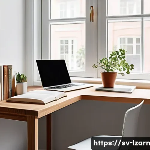 장기적인 학습 루틴 설계하기 - A cozy, well-organized study corner in a modern Swedish apartment, featuring a minimalist wooden des...