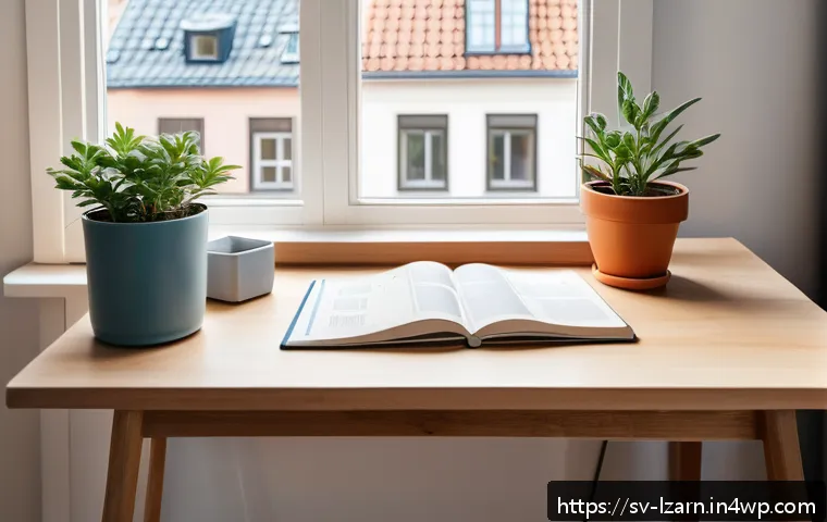 학습 루틴의 성공적인 실행을 위한 계획 - A cozy Scandinavian study nook bathed in soft morning light, featuring a minimalist wooden desk with...