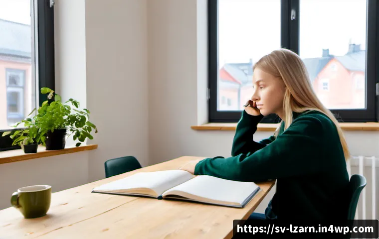 Home 17 정신적 웰빙과 학습 루틴의 연결 - Photorealistic Swedish university student in a calm Scandinavian apartment, seated at a clean wooden...