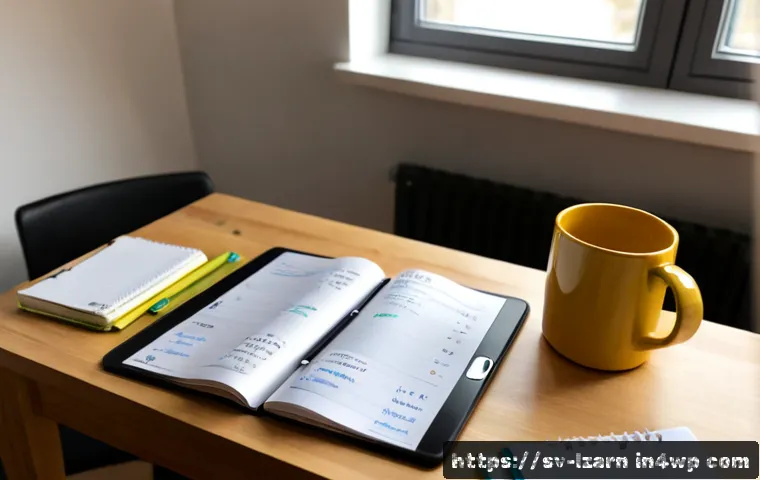 Home 15 효율적인 정보 정리를 위한 학습 루틴 - Photorealistic Scandinavian home study desk at early morning, Swedish adult learner organizing handw...